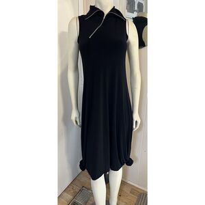 Deca Paris Unique Womens Small Dress Black Jersey Sleeveless Twisted Zip Neck